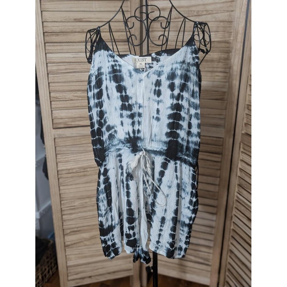Exist Black White Rayon Tie Dye Maxi Tank Tie Waist Romper XL (Cut Small)